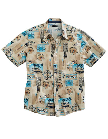 CL10-002-0064-0217-Tan/Blue Mens S/S Tin haul Tiki Print