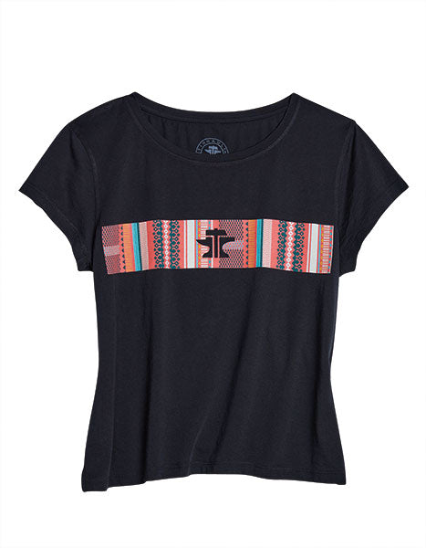 CL10-039-0501-0944 Ladies Tin Haul Tee Serape Across Chest Screenprint Multi - Blk
