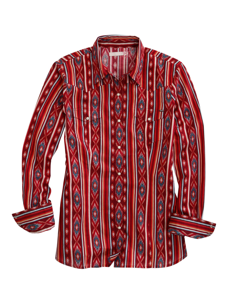 CL10-050-0068-0606-L-Red Womens Southwest L/S Aztec Snap Print