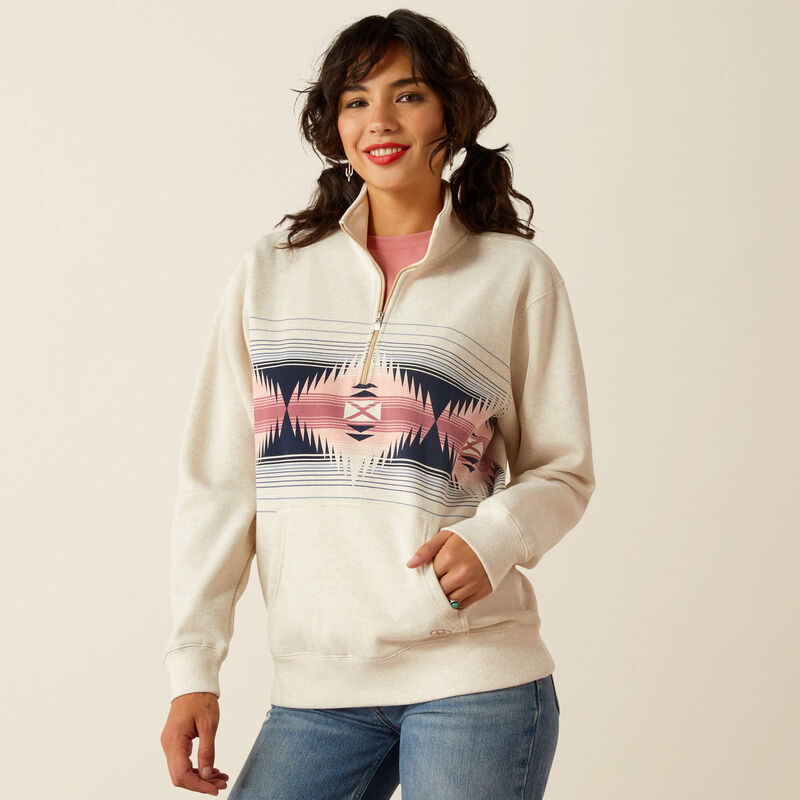 CL10054914-XXL Womens Ariat Sweater June 1/2 Zip Aztec Print - Oatmeal Heather