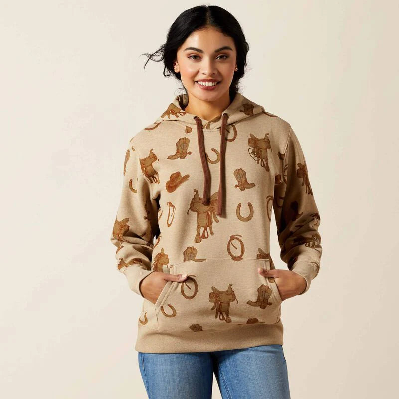 CL10065823 Oatmeal Ariat Ladies 2.0 Logo Hoodie- Western Printed