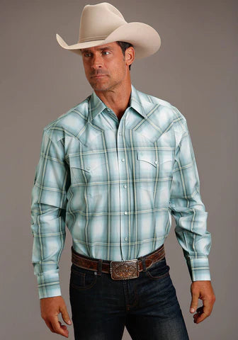 CL11-001-0579-4004-S Mens L/S Stetson Gray Sky Ombre Plaid