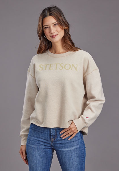 CL11-098-0562-8012-XL-Lt Brown Womens Stetson Screen Print L/S Crewneck