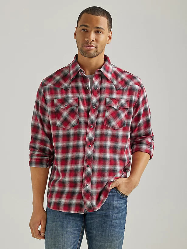 CL112337459-Red Mens Shirt L/S Flannel Red Plaid