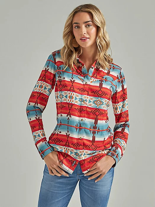 CL112339169-S Shirt Ladies L/S Aztec Red/Turqouise