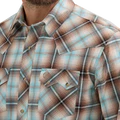 CL112381649- Wrangler Mens Classic Plaid Snap-Brown/Turq