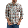 CL112381649- Wrangler Mens Classic Plaid Snap-Brown/Turq