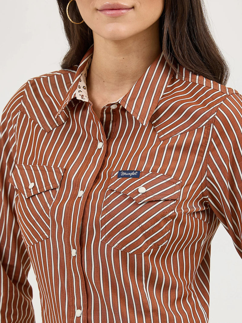 CL112371900 Wrangler Womens L/S Striped Snaps