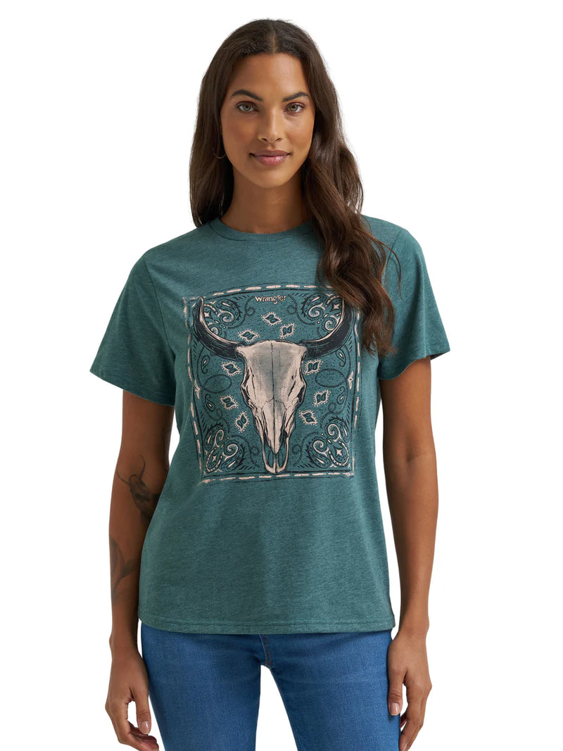 CL112372970 Green  Wrangler Womens's TShirt w/ Skull Head