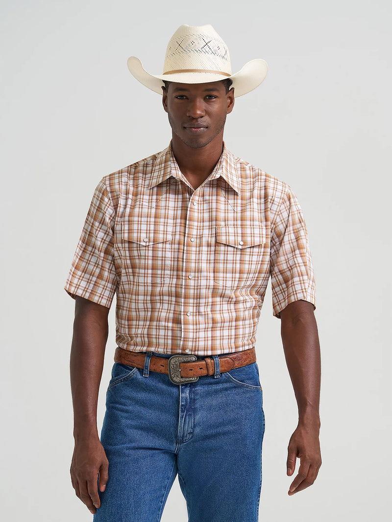 CL112374892 Wrangler Mens Snap Tshirt Brown/White Plaid