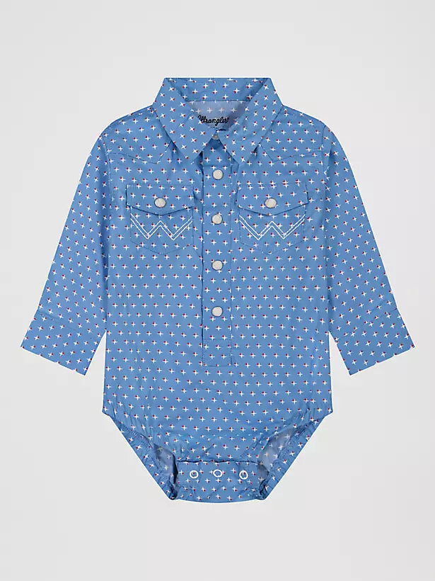 CL112381490- Wrangler Baby Boys Star Onesie L/S Snap Blue