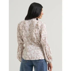 CL112382881- Wrangler Ladies Blouse Laney Wilson- Button w/ Tie- White