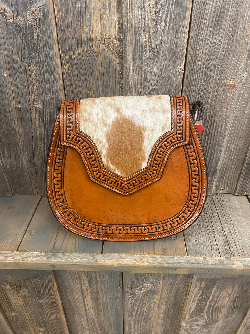 BG2510250522 Saddle Bag Purse Leather w/ Cowhide On
