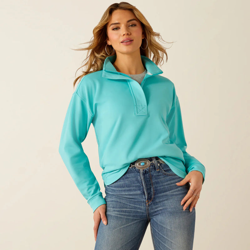 CL10054497 Womens Ariat Breeze Logo 1/2 Zip Sweater Lightweight Fleece - Blue Turquoise