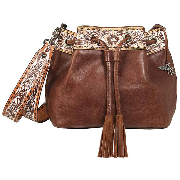 BGD330006002 Purse-Bucket Back Washed White Daise Tool - Brown