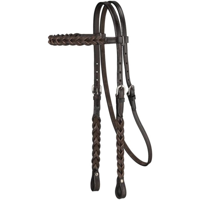 TK42-1255-32 Headstall Braided Leather Browband - Brown