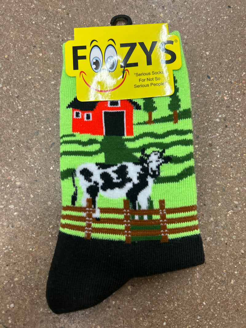 CLTGW-FC--Cow Foozzy Socks- Animals