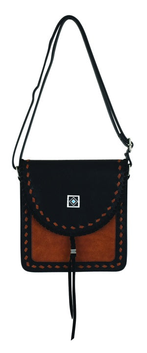 BG2421360733 CatchFly Crossbody Purse Black/Tan Whipstitch
