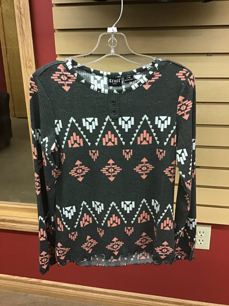 CLCTK8890001-L-Grey Girls Cruel Girl -L/S shirt - Aztec Print