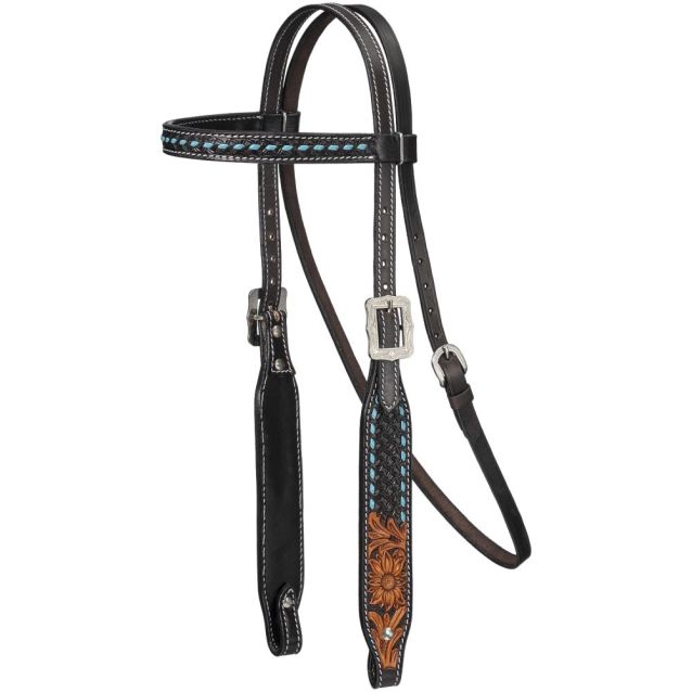 TK45-1035 Royal King Browband Headstall Tooling w/ Teal Buckstitch