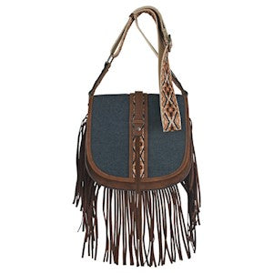 BG24009531 Purse -Justin Saddle Bag Denim w/Fringe