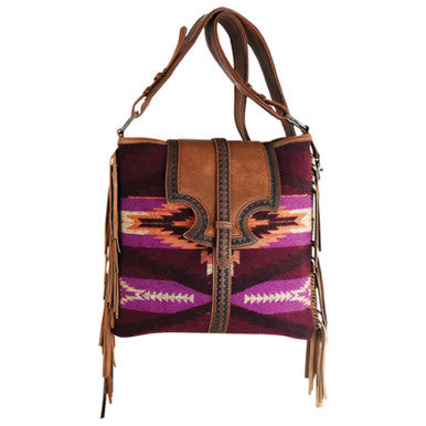 BG24186049 Crossbody Purse Purple Aztec Blanket Print w/ Fringe