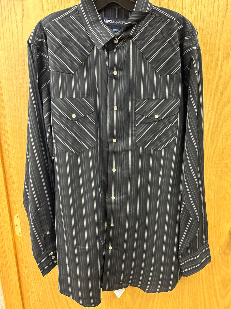 CLI30D01-Black MWG Mens L/S Snap Shirt -  Stripe