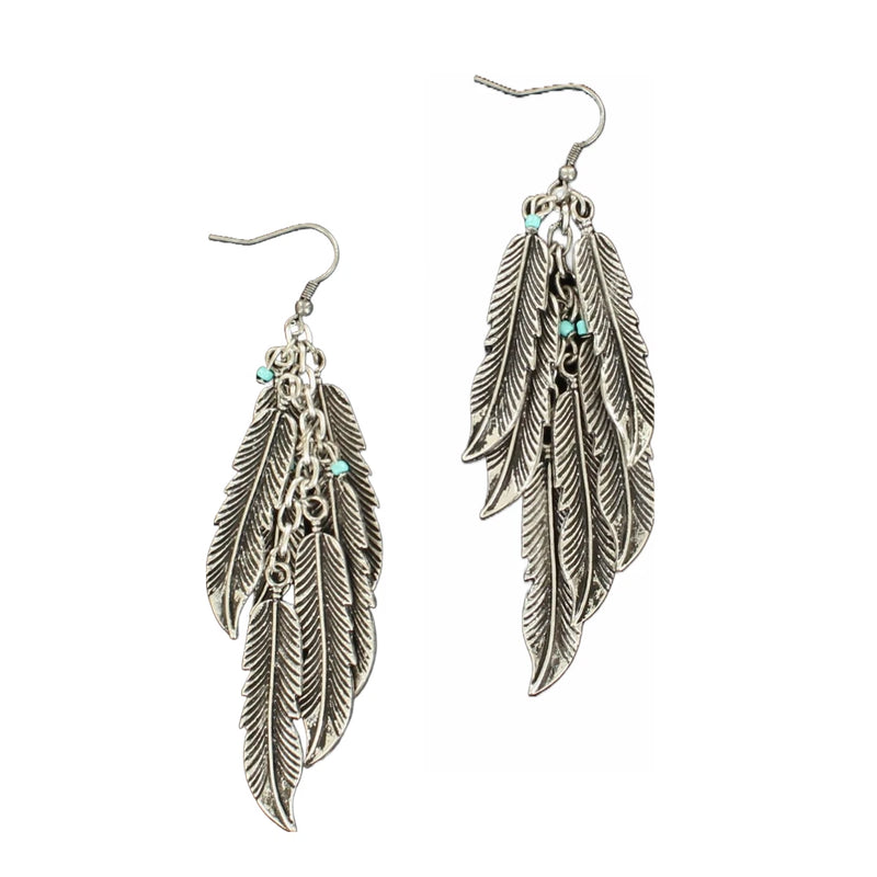 BG30756 Earrings-Feathers Dangling Turquoise Beads