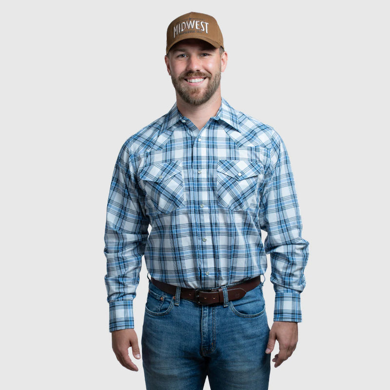 CLI30D02-43 PwBlu MWG Mens L/S Snap Shirt -  Plaid