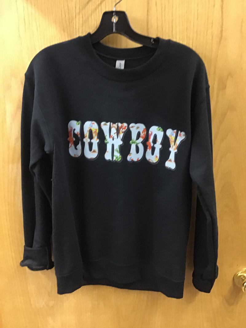 CLCREWNECK-XL-Black Ladies Western CrewNeck Sweatshirt "Cowboy"