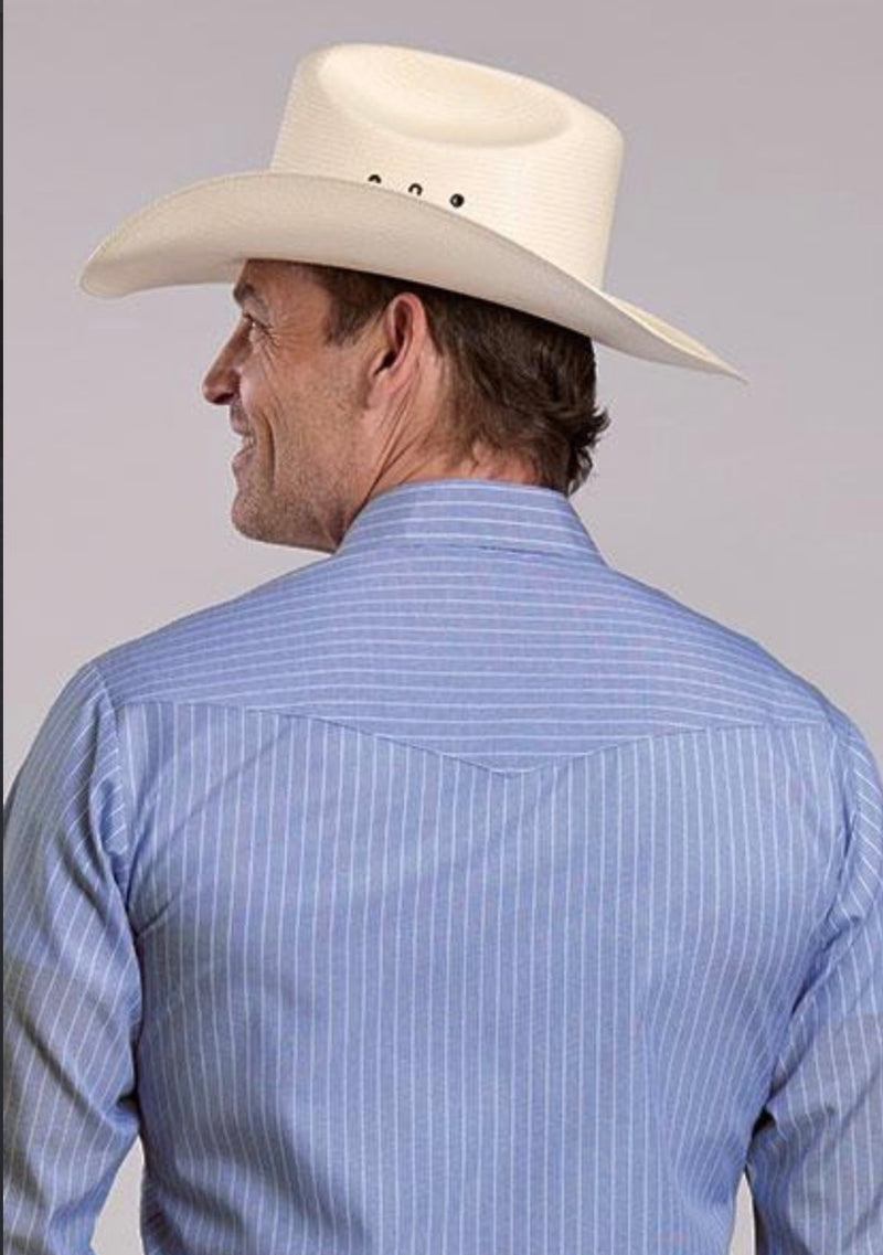CL01-001-0144-4080 Men's Roper Shirt L/S Snap - Blue/White Stripes