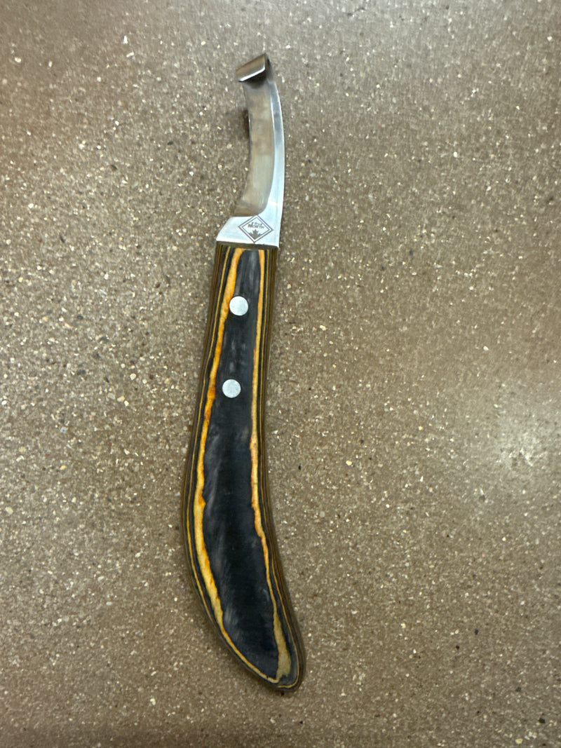 TKHK-727-R-04--Brown Hoof Knife SS - Wooden Handle Right Hand