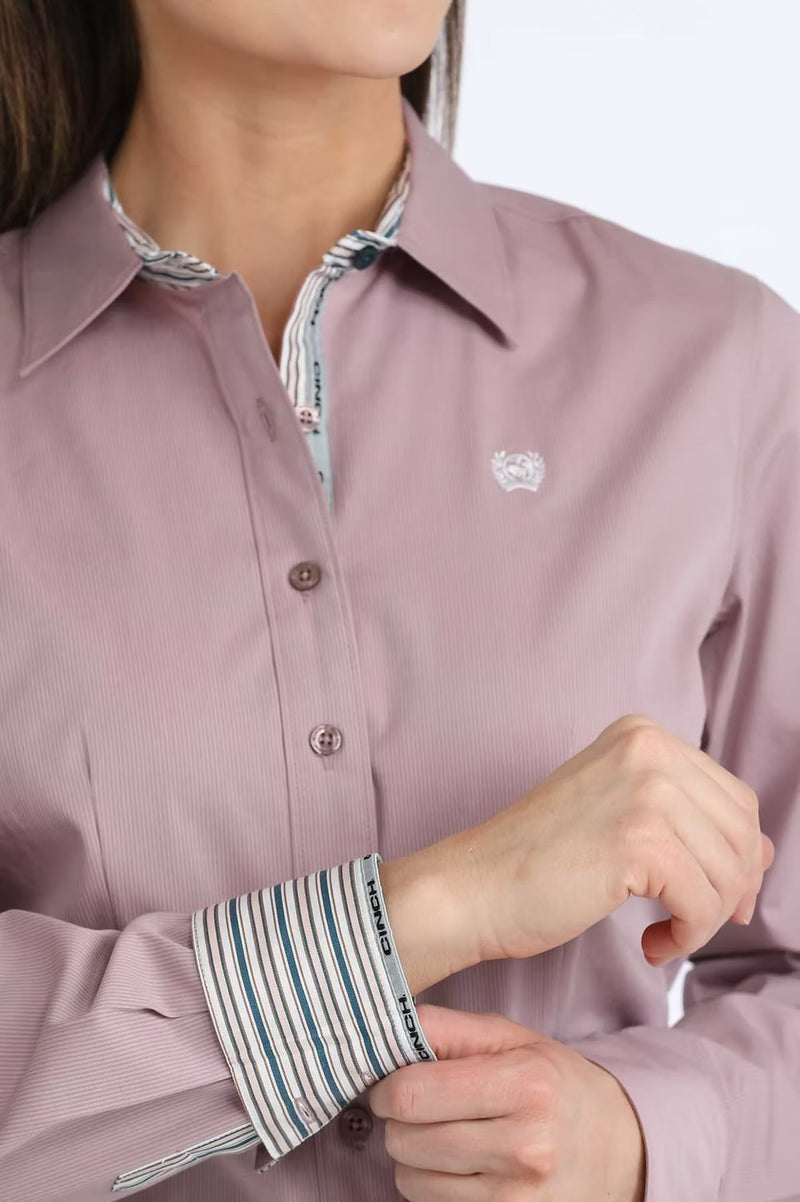 CLMSW9165084 Cinch Ladies L/S Button up Stripes- Liliac