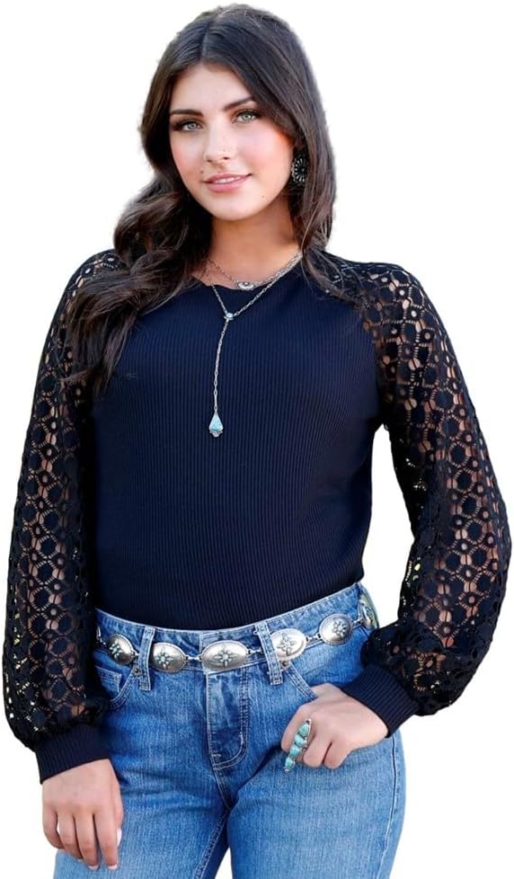 CLCTK493002 Cruel Girl Ladies Raglan Knit w/Lace Sleeves