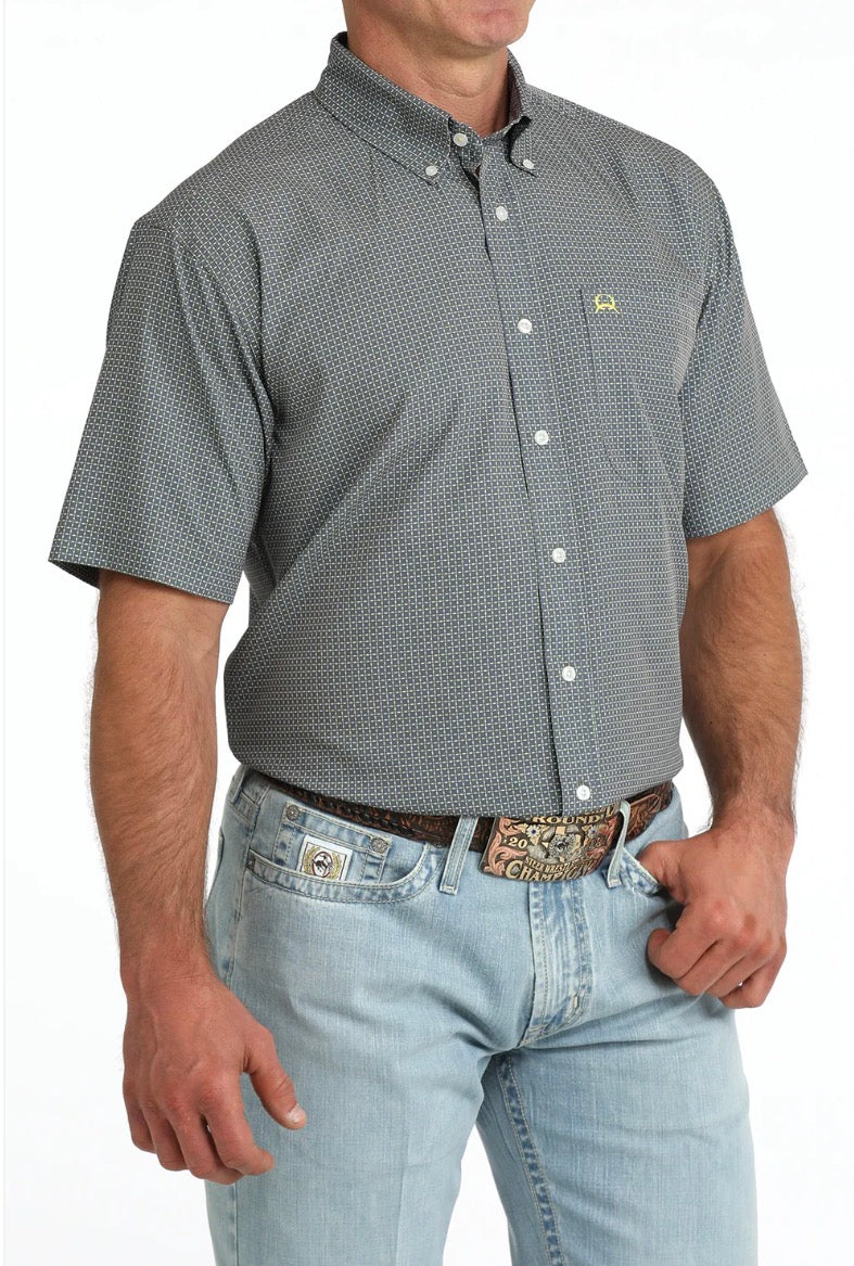 CLMTW1704168 Cinch Mens S/S Button Arena Flex- Grey Small Plaid