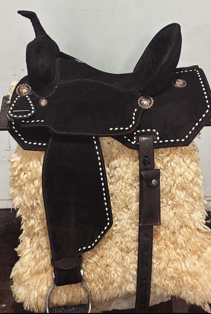 TK50064 Barrel Saddle 15" Full Roughout Coffee Colored w/ Buckstitch