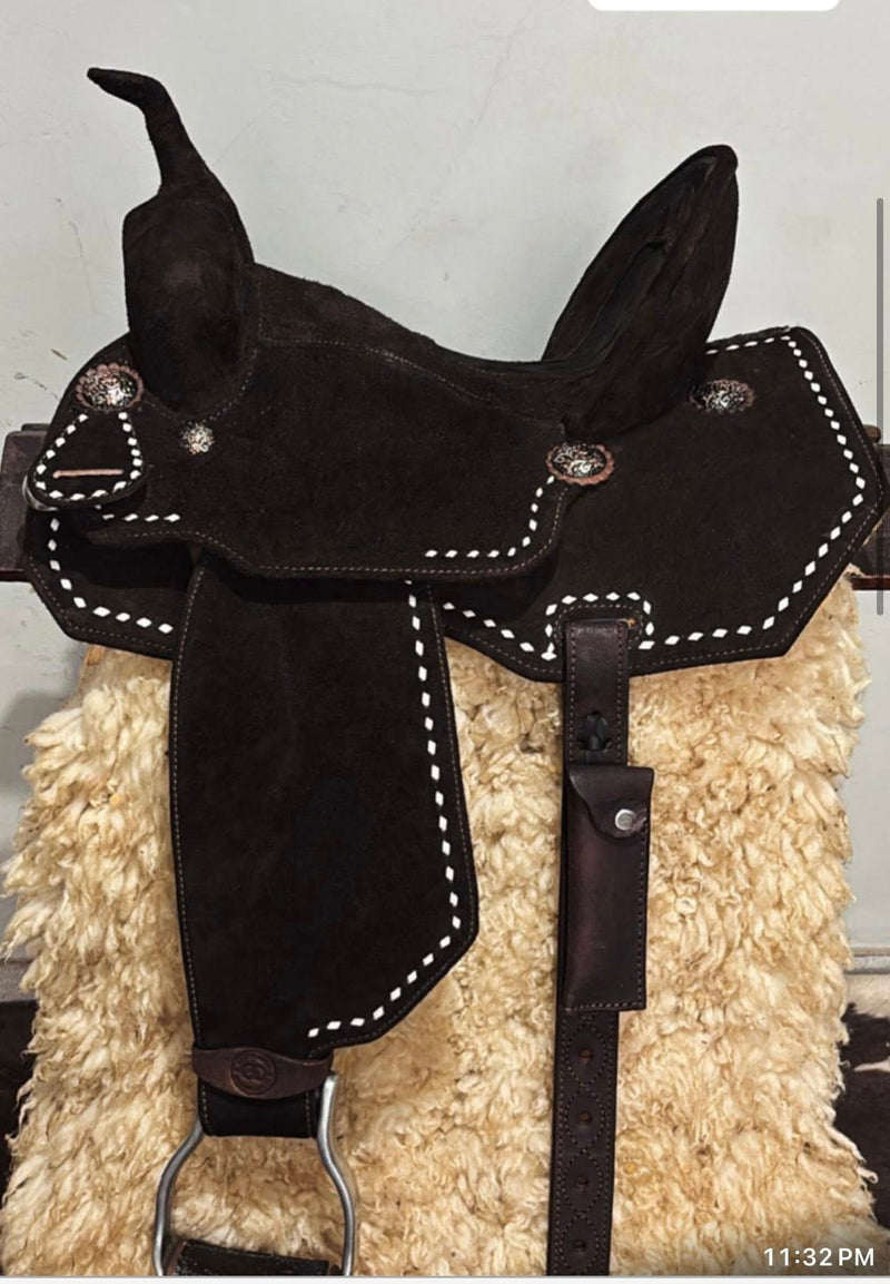 TK50063 Barrel Saddle 14" Full Roughout Coffee Colored w/ Buckstitch