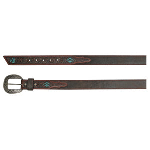 CL23133BE3-Men's Red Dirt Belt Tooled w/ Turq Accent