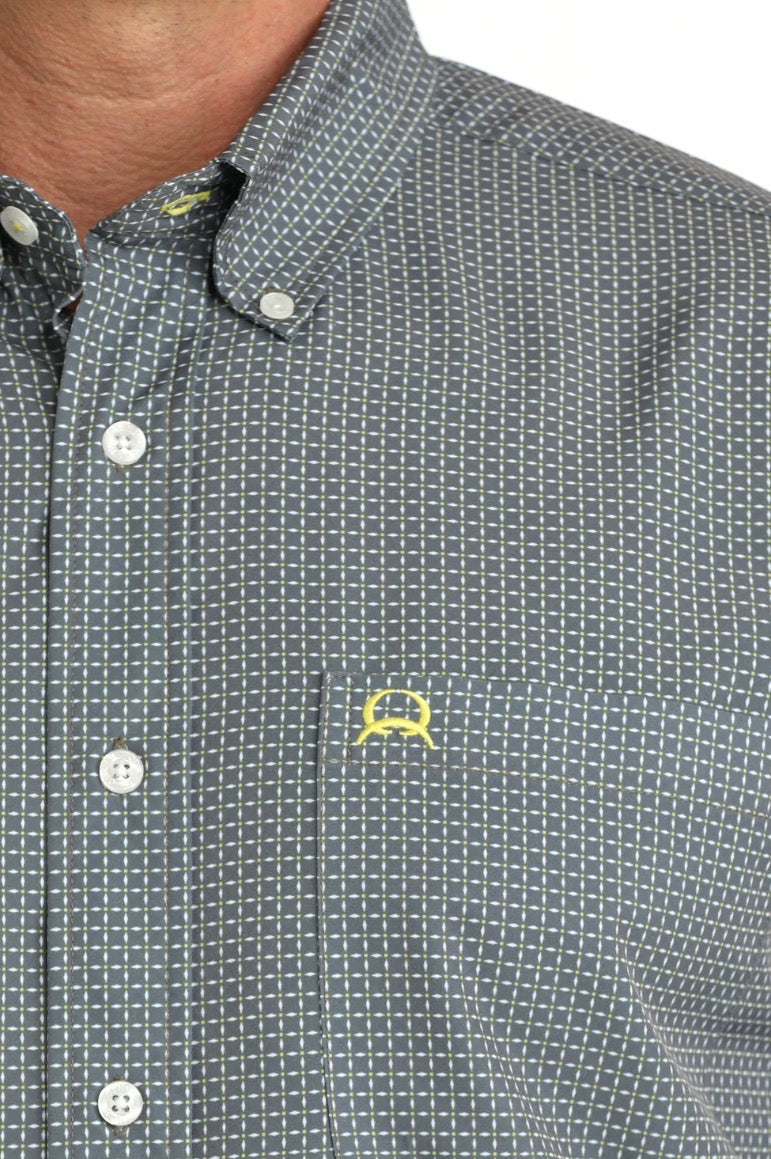 CLMTW1704168 Cinch Mens S/S Button Arena Flex- Grey Small Plaid