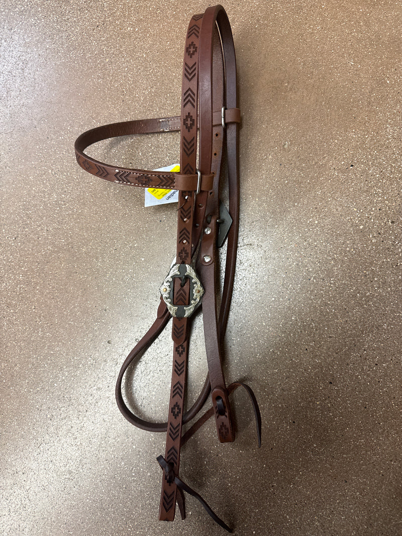 TKWB2406 Headstall Browband w/Aztec Tooling - Drk Oil
