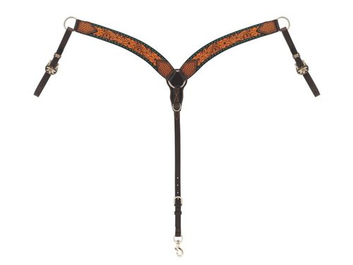 TK45108-01-30 Breastcollar Floral Two Tone w/ Turq Buckstitch