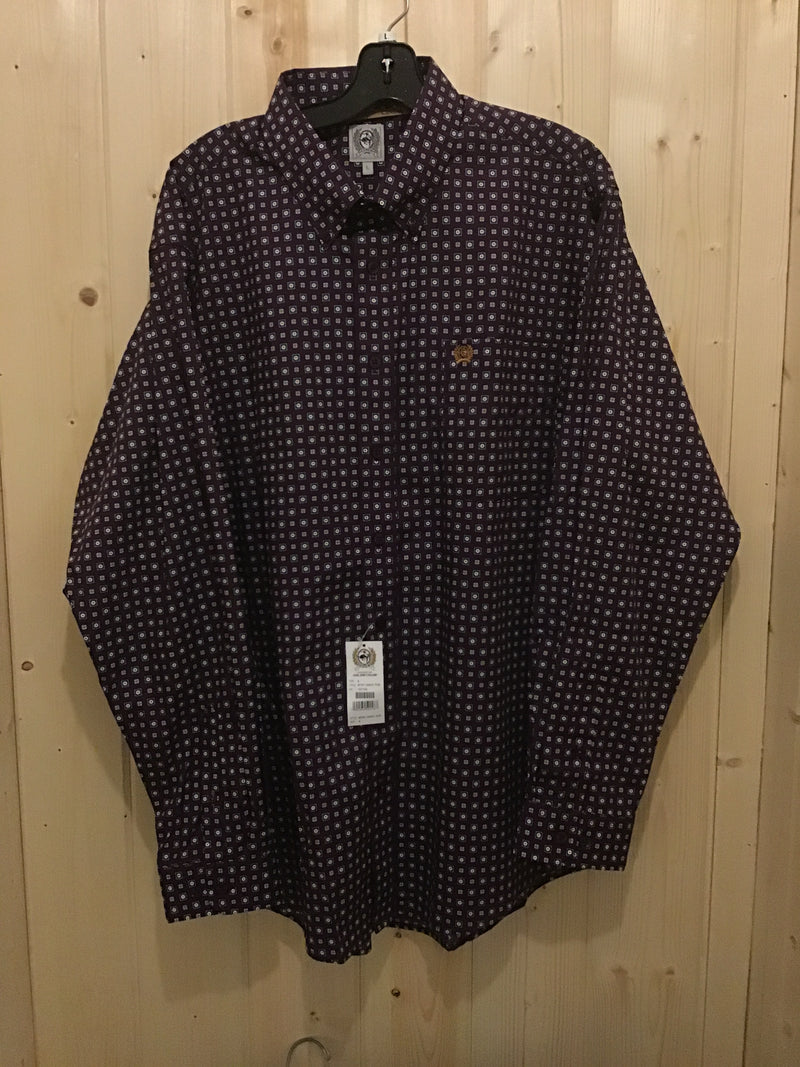 CLMTW1105974 Purple Cinch Men's L/S Button Up- Small Square Pattern