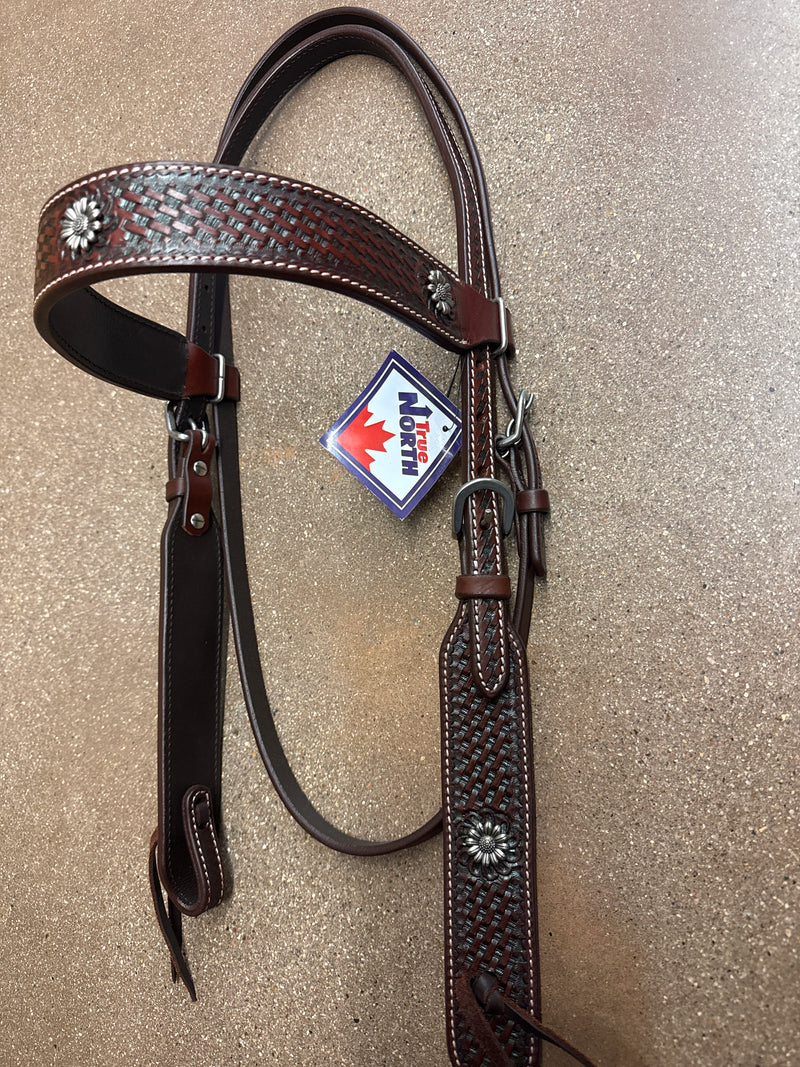 TKWB2416 Headstall Browband Basket Weave w/Flower Conchos