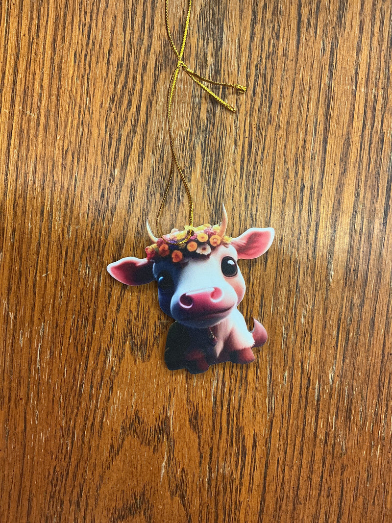 BGCOWORN--9 Ornament - Cow - Flower Crown