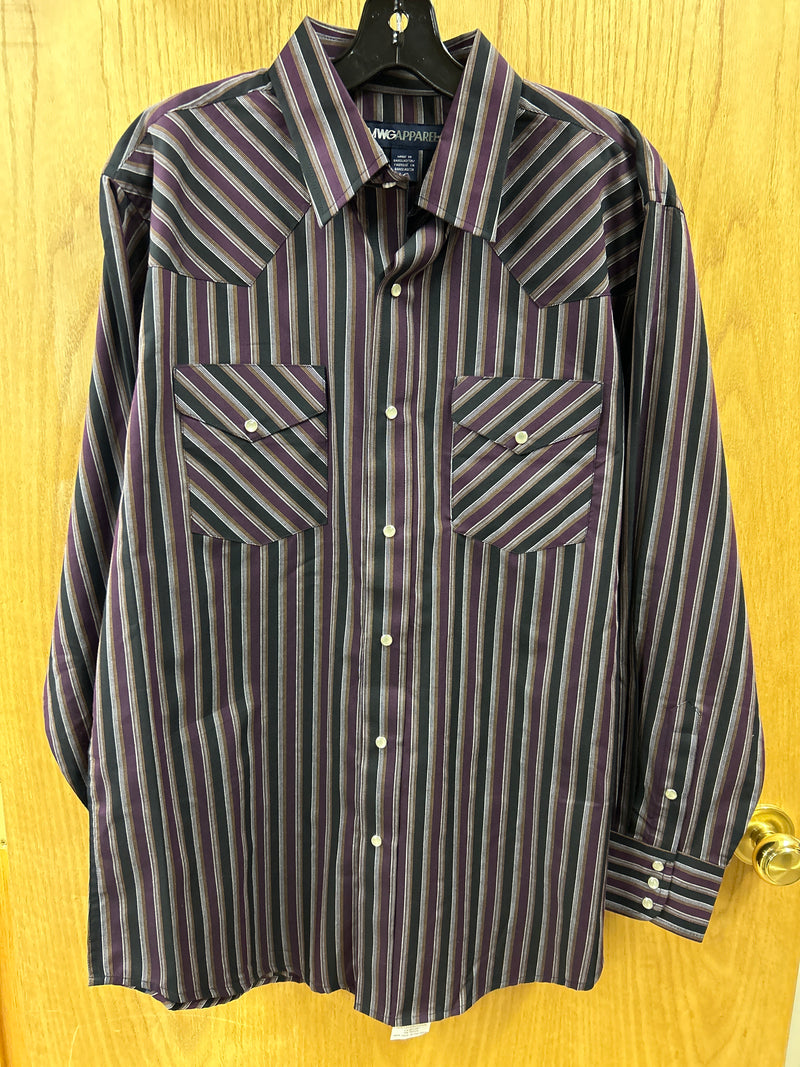 CLI30D01 Wine MWG Mens L/S Snap Shirt -  Stripe