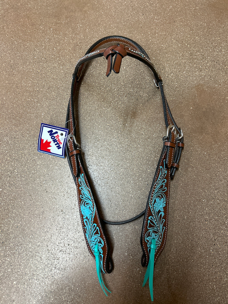 TKDZ2012 Headstall w/Turq Floral Carving & Spots