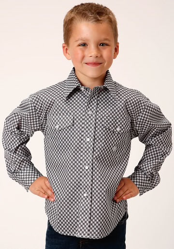CL03-030-0225-6602 Boys Roper L/S Shirt- Stretch Diamond Geo