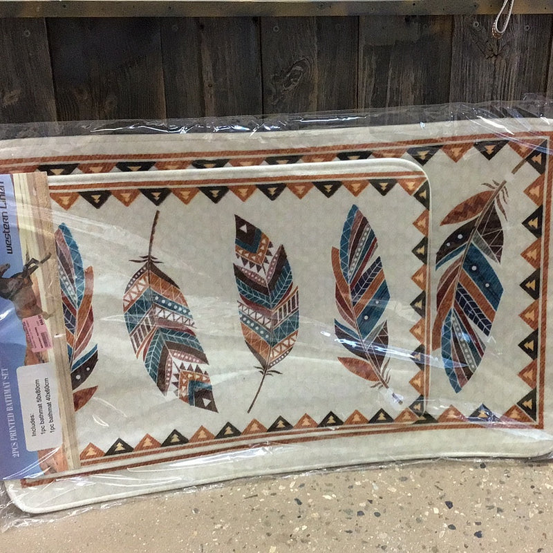 BGBATHMAT--FEATHERS Bathroom Mat 2 pc Set- Western