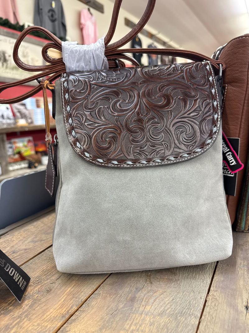 BGD330009306  Celia Crossbody Purse Grey w/ Drak Tooling