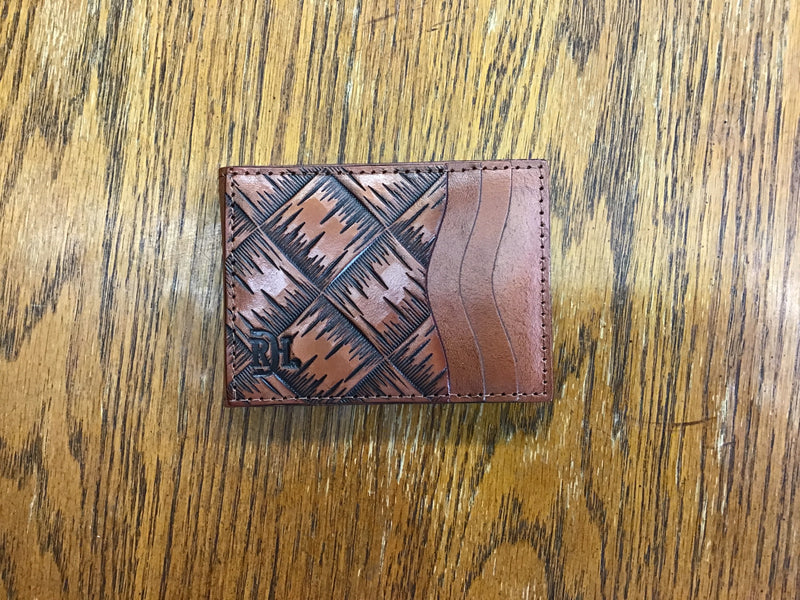 BG23225880M7 Bifold Card Case w/ Money Clip Basketweave Tooling